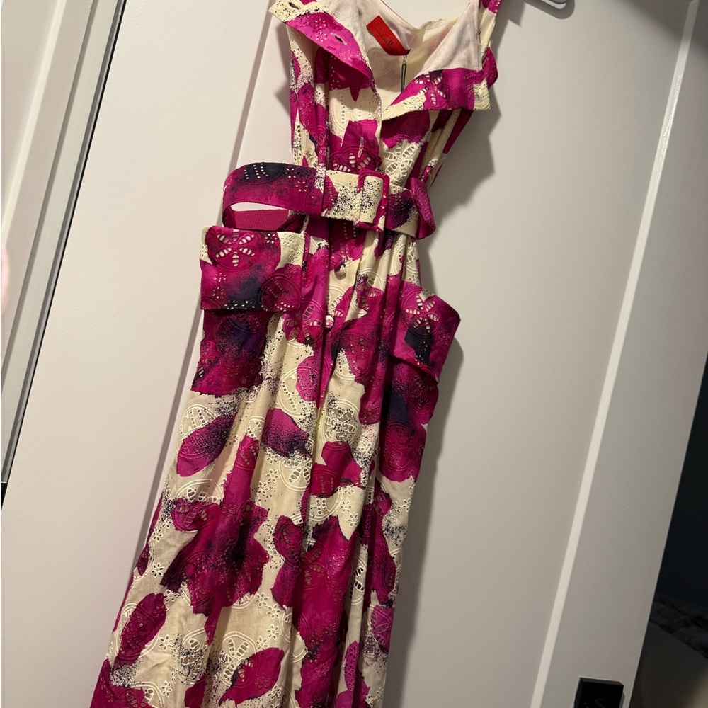 Carolina Herrera Fuchsia and Cream Maxi Dress